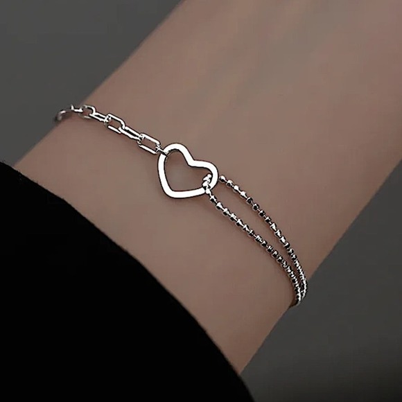 Sterling Silver Minimalist Heart Bracelet, Irregular, Geometric, Dainty,… - Picture 1 of 7